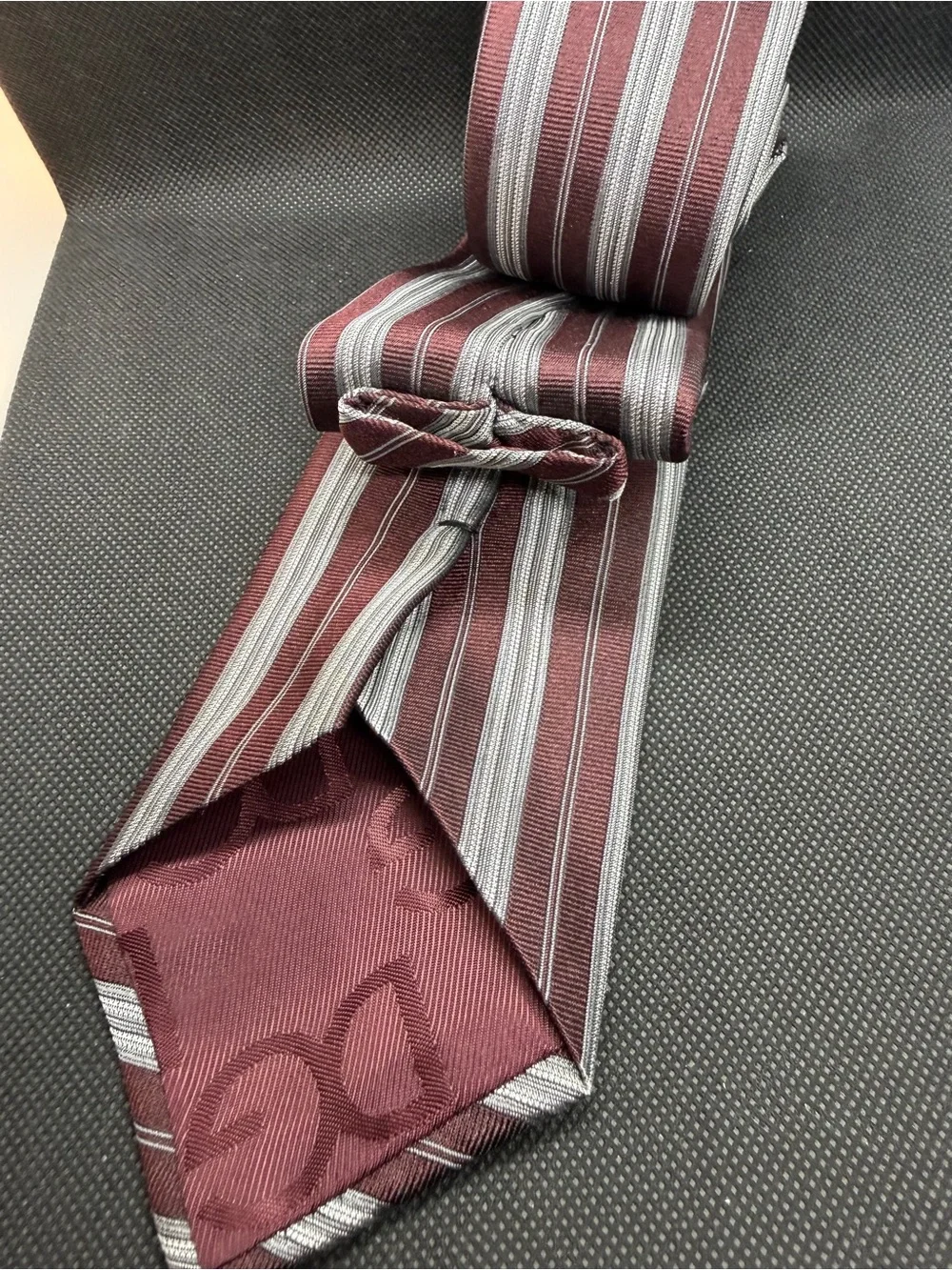 Dolce & Gabbana Italy Silk Tie Burgundy Gray Striped 59” x 3.5”